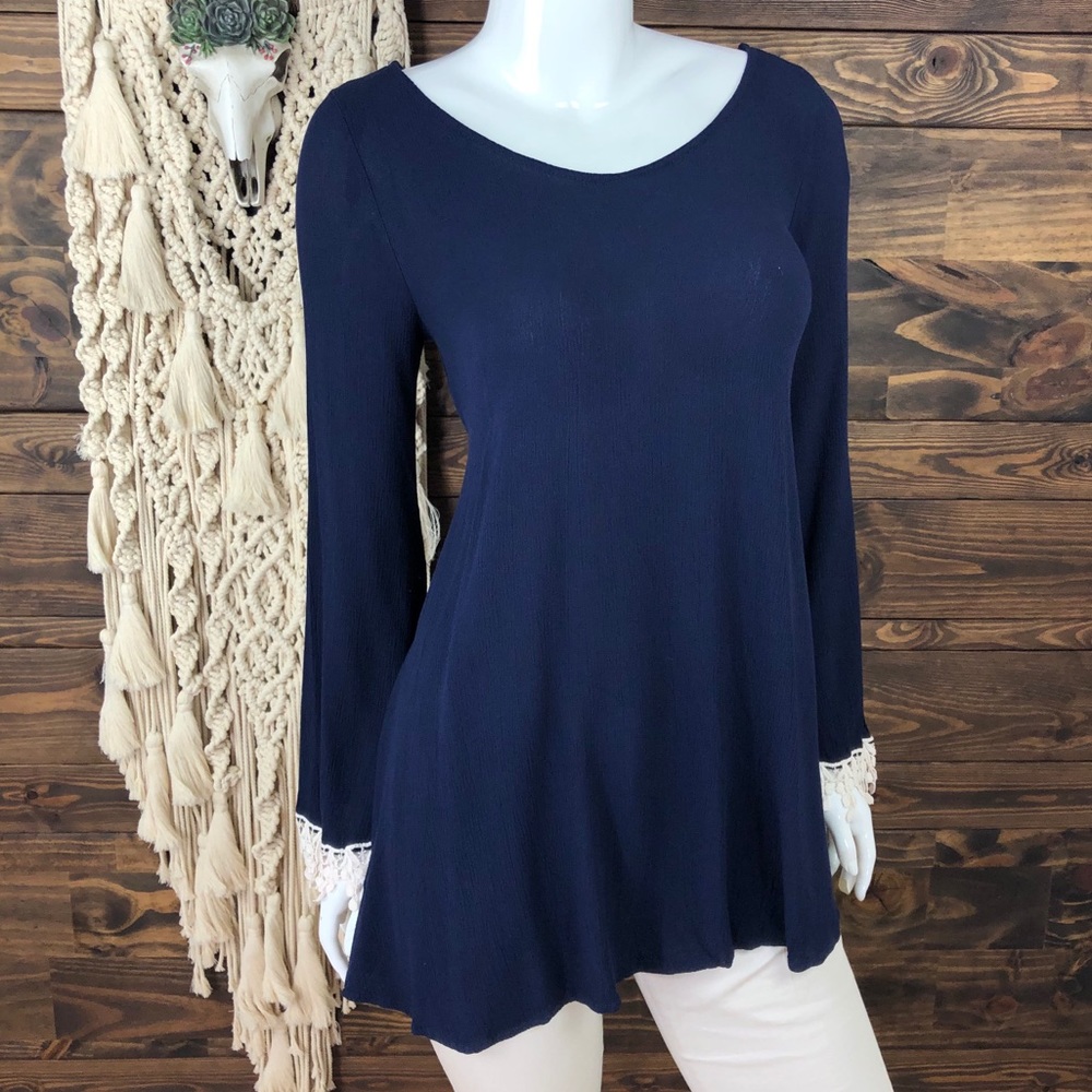 Iris | Open Back Crochet Lace Tunic Blouse